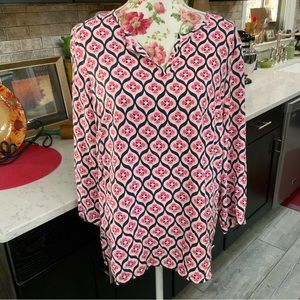 NWT Talbots Pink & Navy Print 3/4 Sleeve Tunic Top Size Medium